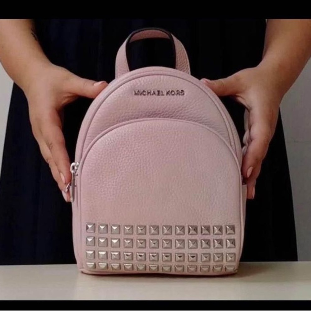 Michael Kors Abbey Studded Pink Pebble Leather Mini Backpack